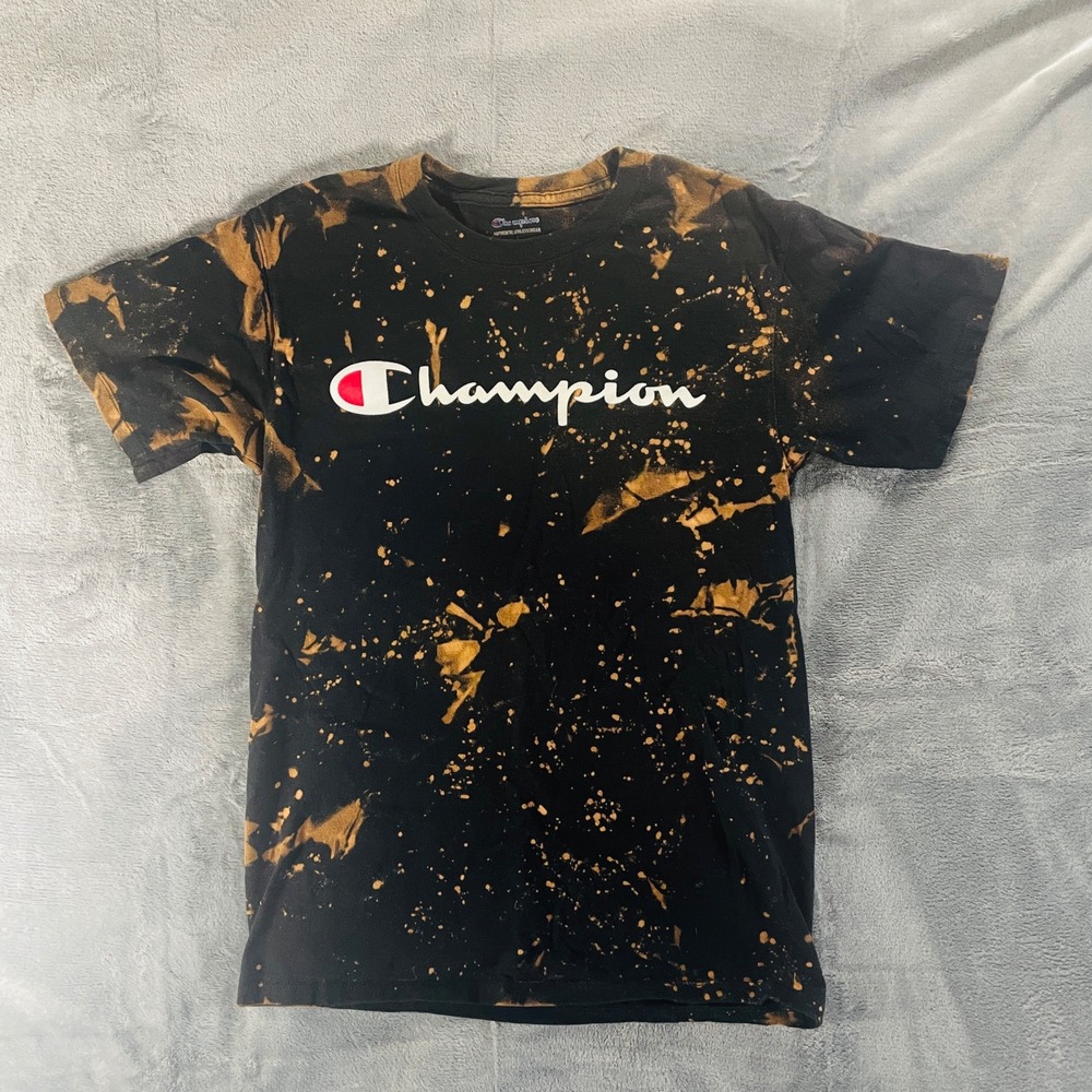 Bleach Distressed Champion Tee Black Small Custom Splatter Grunge Streetwear
